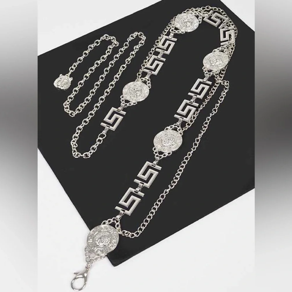 Gold or Silver Medallion Chain Statement Belt